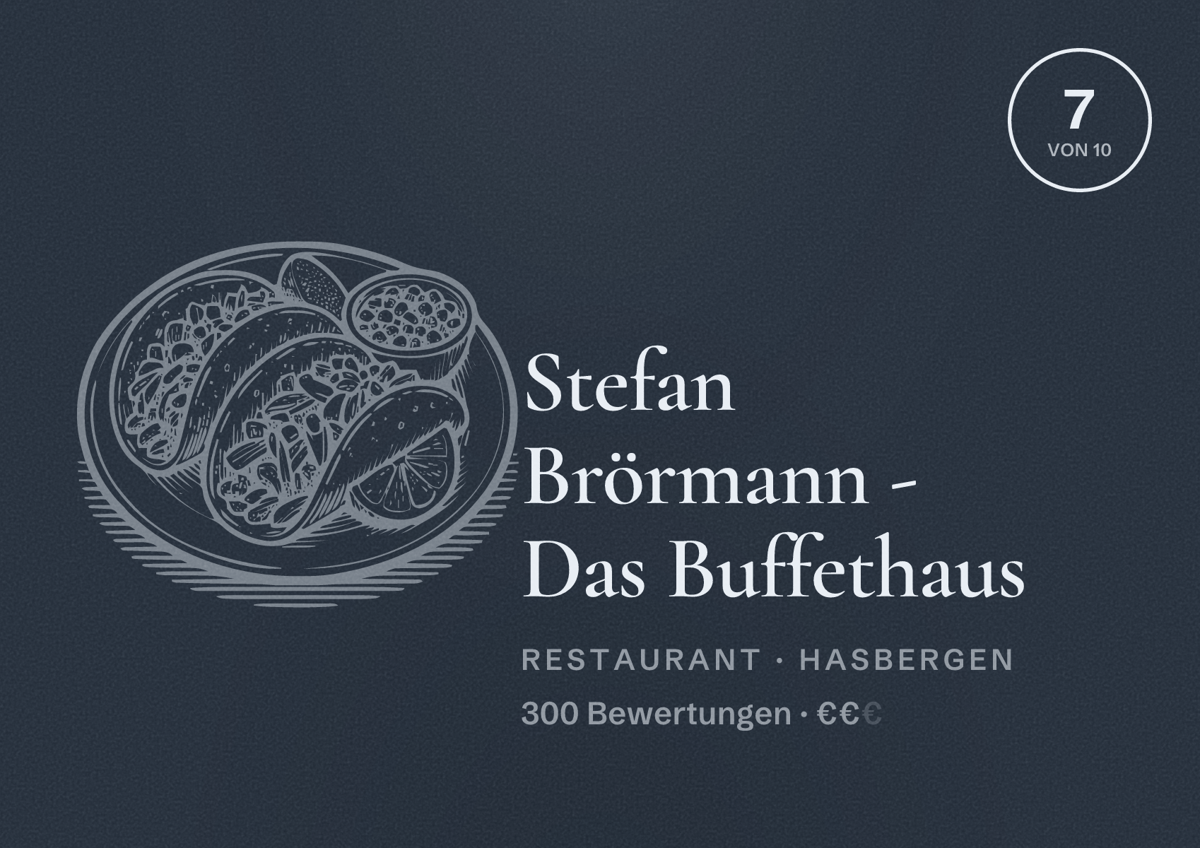 Illustriertes Poster von Stefan Brörmann - Das Buffethaus, Restaurant in Hasbergen: Bewertung 7 von 10 aus 300 Bewertungen, Preisniveau €€