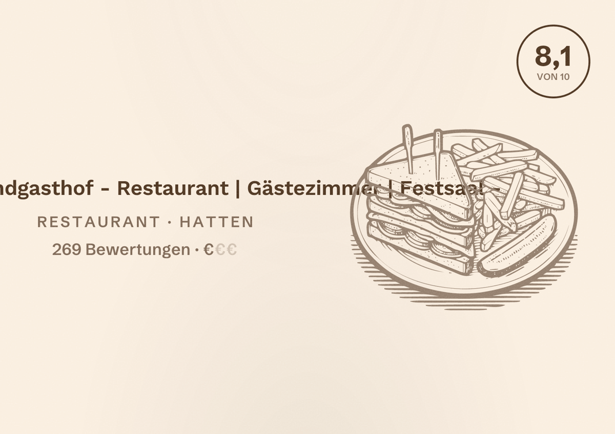 Illustriertes Poster von Stefans Landgasthof - Restaurant | Gästezimmer | Festsaal -, Restaurant in Hatten: Bewertung 8,1 von 10 aus 269 Bewertungen, Preisniveau €