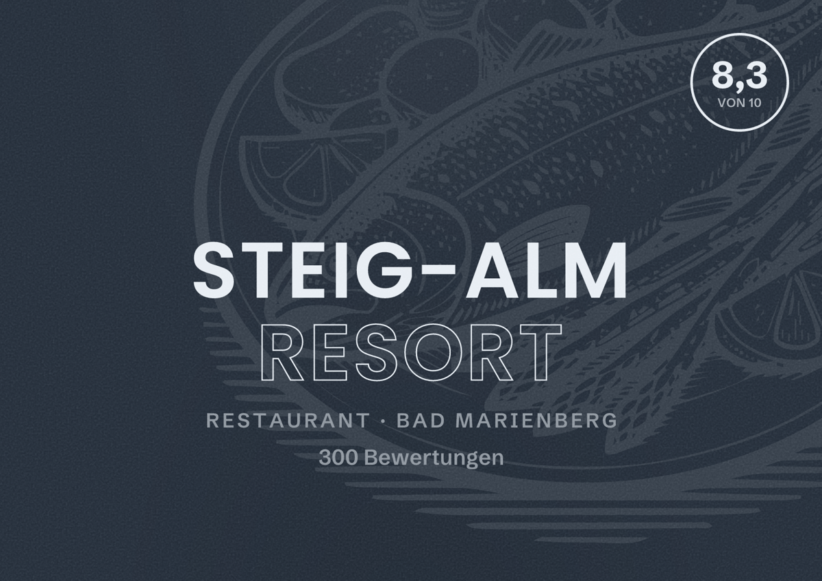 Illustriertes Poster von Steig-Alm Resort, Restaurant in Bad Marienberg: Bewertung 8,3 von 10 aus 300 Bewertungen