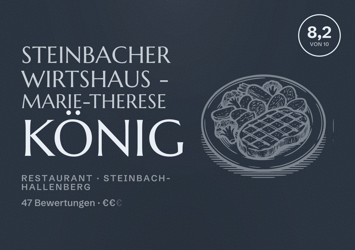 Illustriertes Poster von Steinbacher Wirtshaus - Marie-Therese König, Restaurant in Steinbach-Hallenberg: Bewertung 8,2 von 10 aus 47 Bewertungen, Preisniveau €€