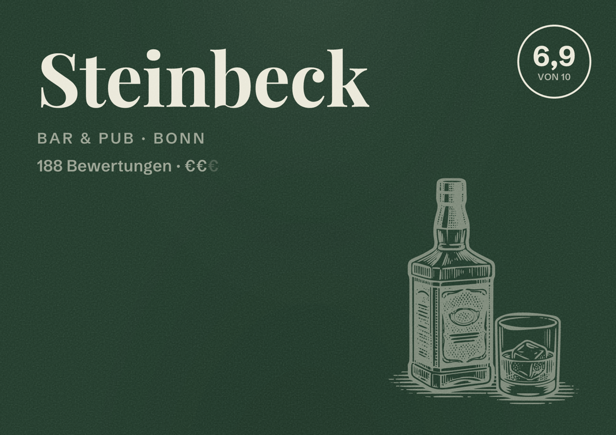 Illustriertes Poster von Steinbeck, Bar & Pub in Bonn: Bewertung 6,9 von 10 aus 188 Bewertungen, Preisniveau €€