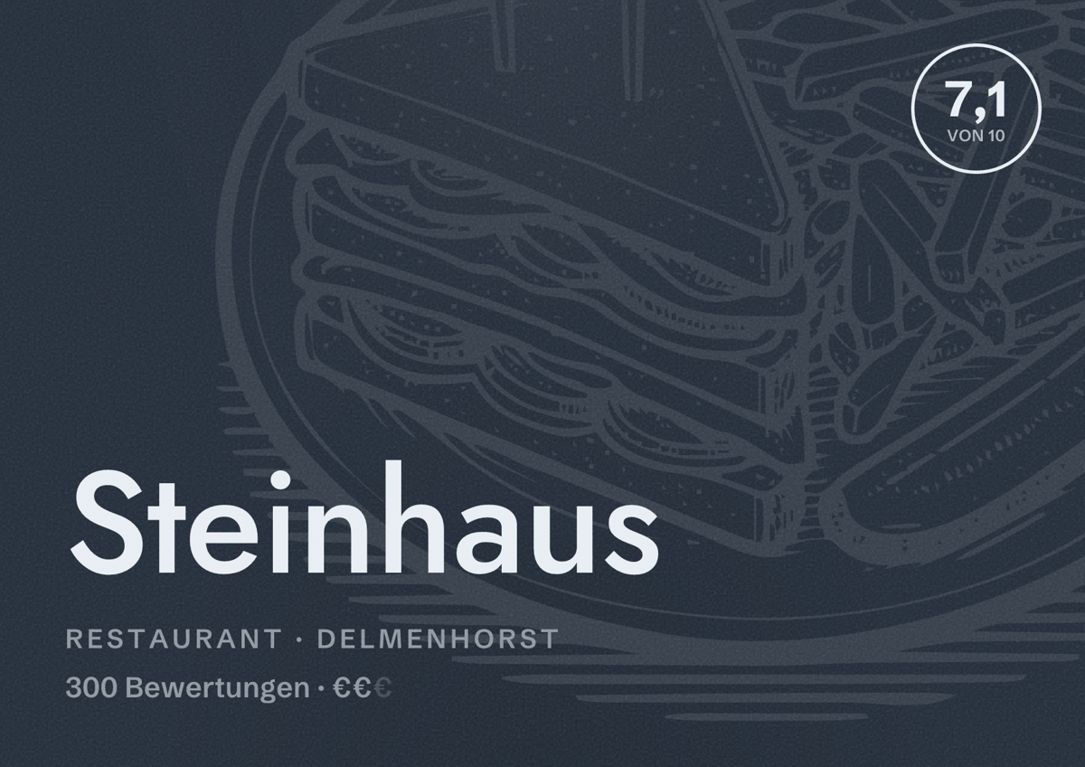 Illustriertes Poster von Steinhaus, Restaurant in Delmenhorst: Bewertung 7,1 von 10 aus 300 Bewertungen, Preisniveau €€