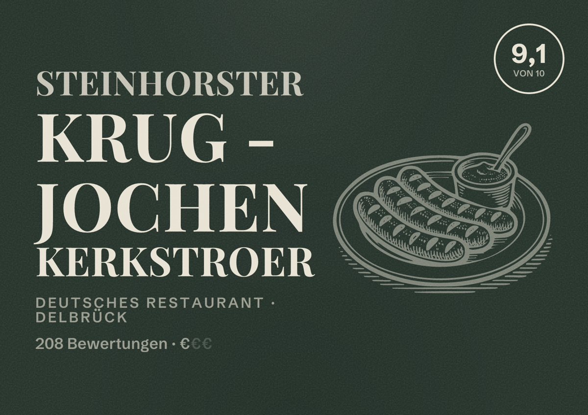 Illustriertes Poster von Steinhorster Krug - Jochen Kerkstroer, Deutsches Restaurant in Delbrück: Bewertung 9,1 von 10 aus 208 Bewertungen, Preisniveau €