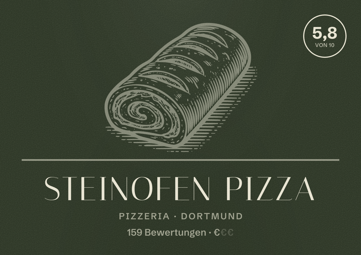 Illustriertes Poster von Steinofen Pizza, Pizzeria in Dortmund: Gästebewertung 5,8 von 10 aus 159 Bewertungen