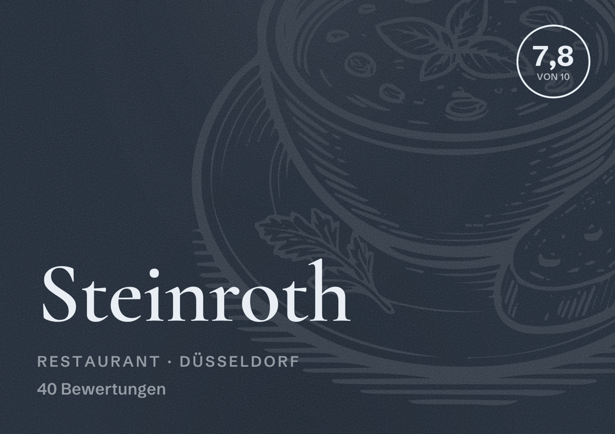 Illustriertes Poster von Steinroth, Restaurant in Düsseldorf: Bewertung 7,8 von 10 aus 40 Bewertungen