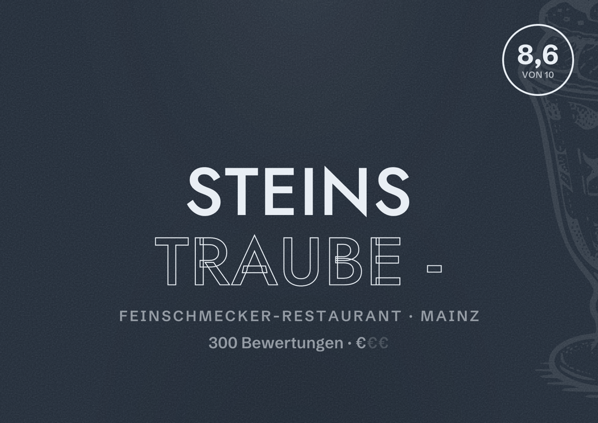 Illustriertes Poster von Steins Traube -, Feinschmecker-Restaurant in Mainz: Bewertung 8,6 von 10 aus 300 Bewertungen, Preisniveau €