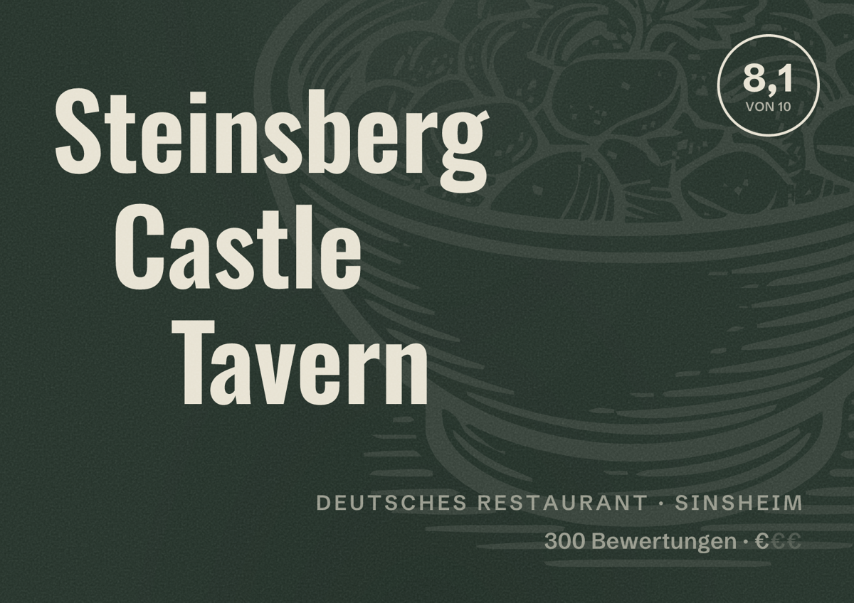 Illustriertes Poster von Steinsberg Castle Tavern, Deutsches Restaurant in Sinsheim: Bewertung 8,1 von 10 aus 300 Bewertungen, Preisniveau €