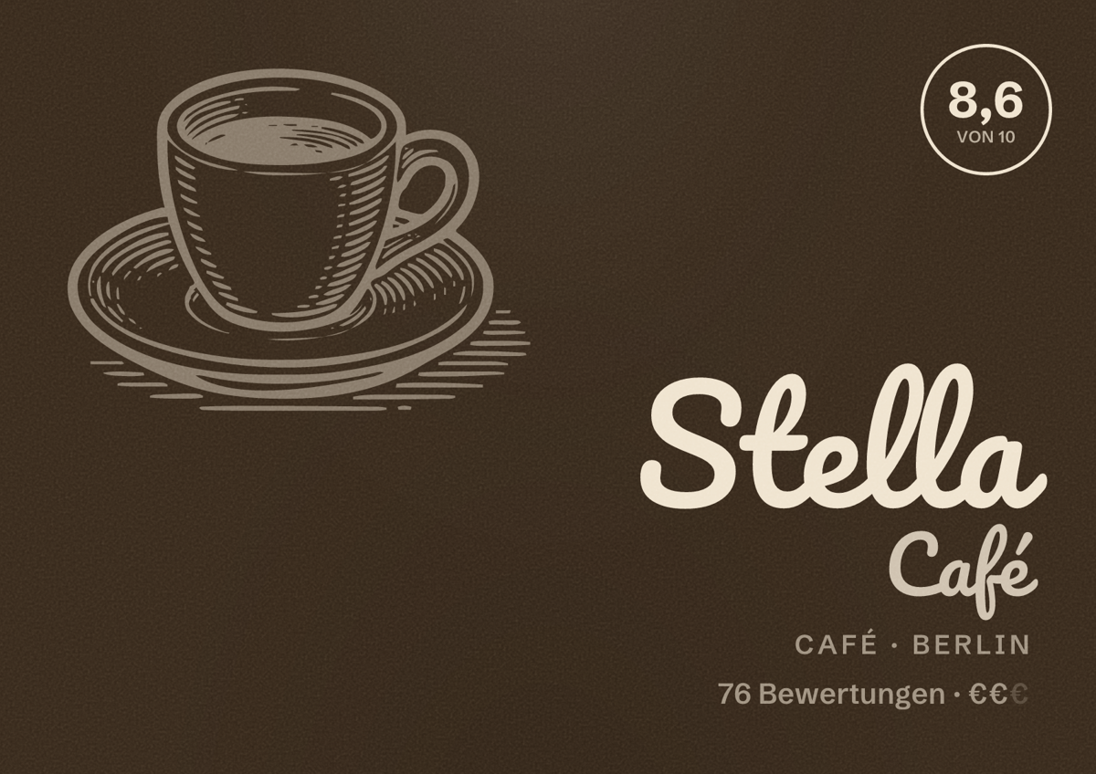 Illustriertes Poster von Stella Café, Café in Berlin: Bewertung 8,6 von 10 aus 76 Bewertungen, Preisniveau €€