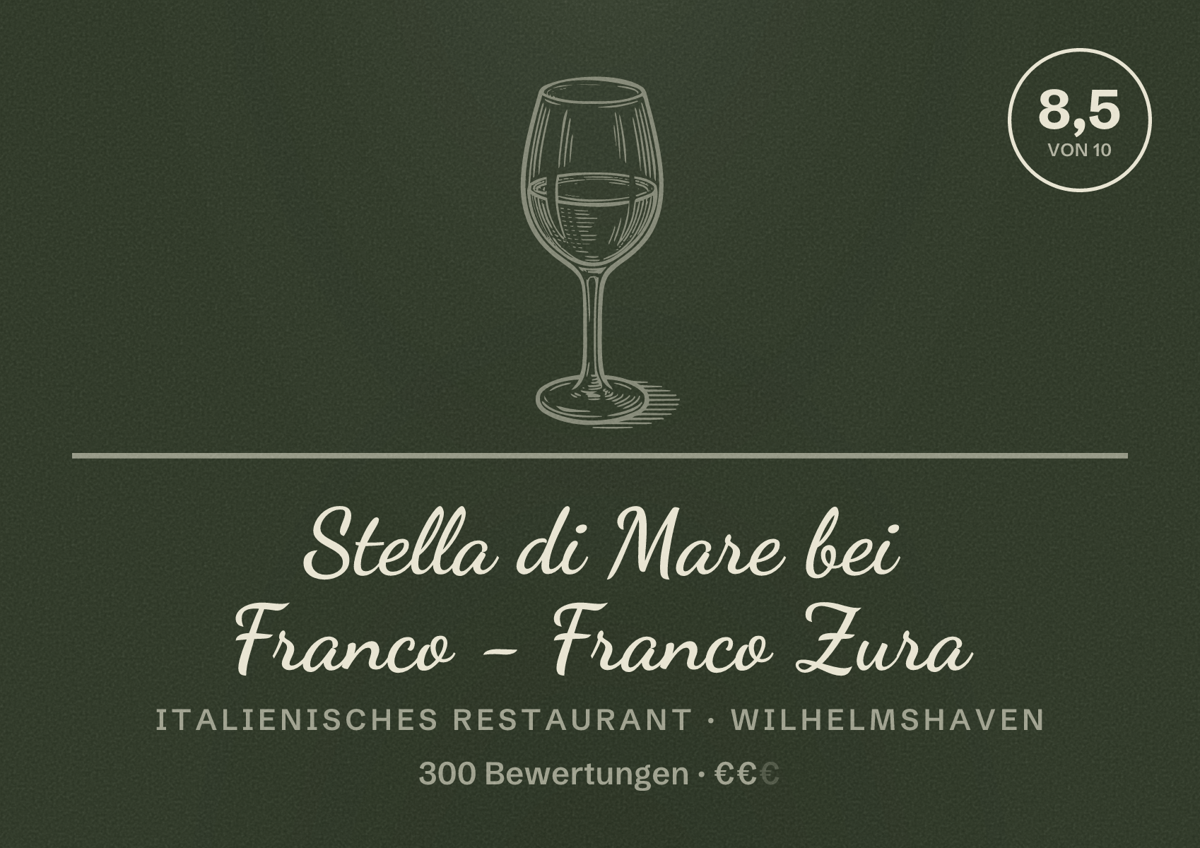 Illustriertes Poster von Stella di Mare bei Franco - Franco Zura, Italienisches Restaurant in Wilhelmshaven: Bewertung 8,5 von 10 aus 300 Bewertungen, Preisniveau €€