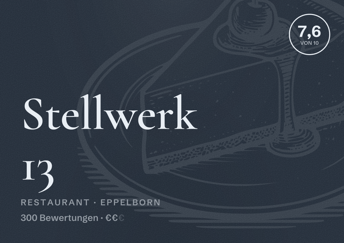 Illustriertes Poster von Stellwerk 13, Restaurant in Eppelborn: Bewertung 7,6 von 10 aus 300 Bewertungen, Preisniveau €€