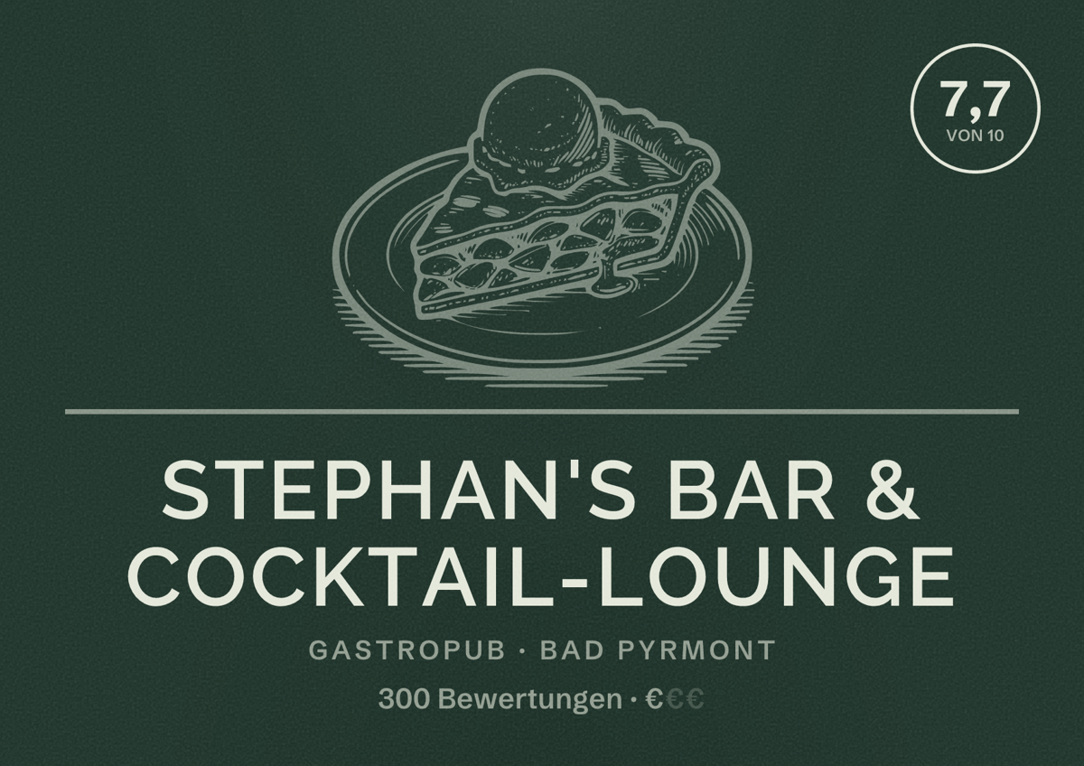 Illustriertes Poster von Stephan's Bar & Cocktail-Lounge, Gastropub in Bad Pyrmont: Bewertung 7,7 von 10 aus 300 Bewertungen, Preisniveau €