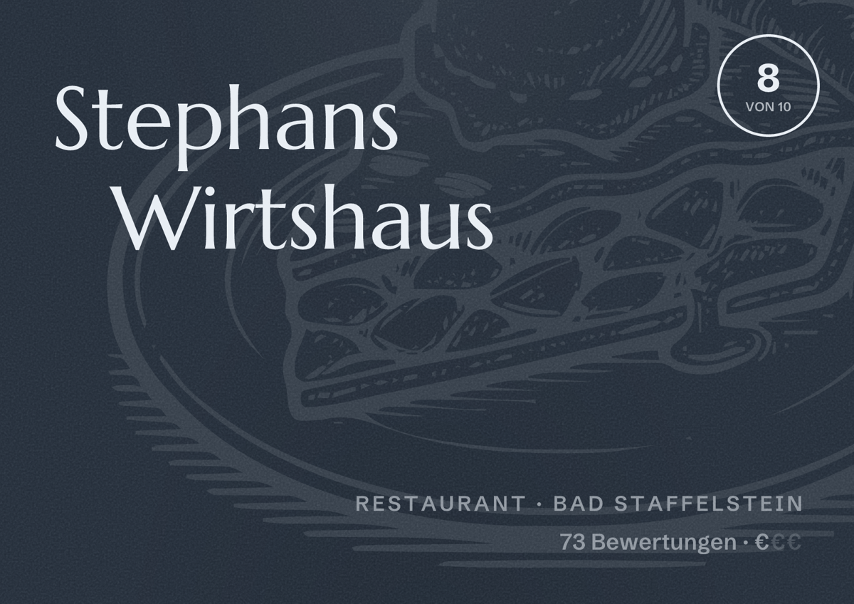 Illustriertes Poster von Stephans Wirtshaus, Restaurant in Bad Staffelstein: Bewertung 8 von 10 aus 73 Bewertungen, Preisniveau €