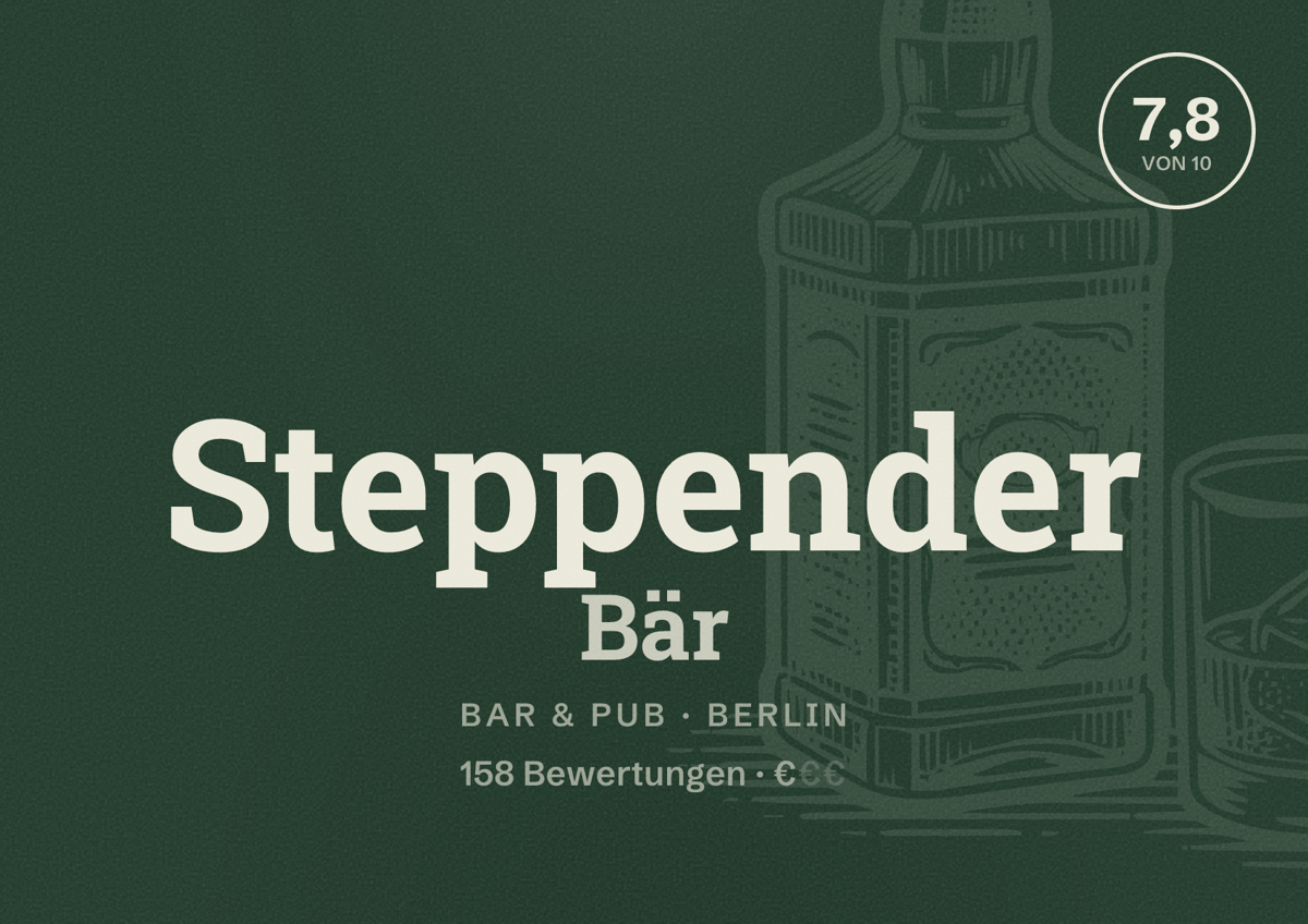 Illustriertes Poster von Steppender Bär, Bar & Pub in Berlin: Bewertung 7,8 von 10 aus 158 Bewertungen, Preisniveau €