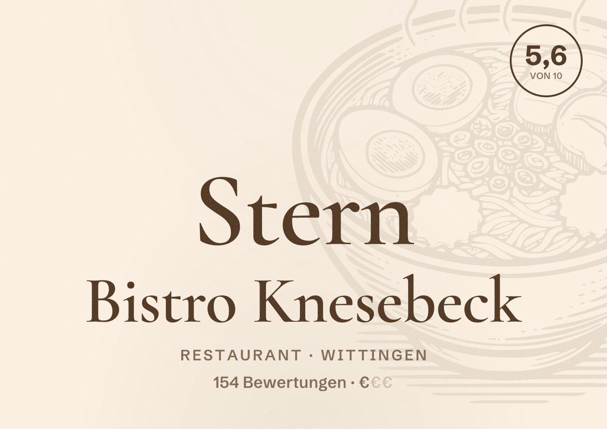Illustriertes Poster von Stern Bistro Knesebeck, Restaurant in Wittingen: Bewertung 5,6 von 10 aus 154 Bewertungen, Preisniveau €