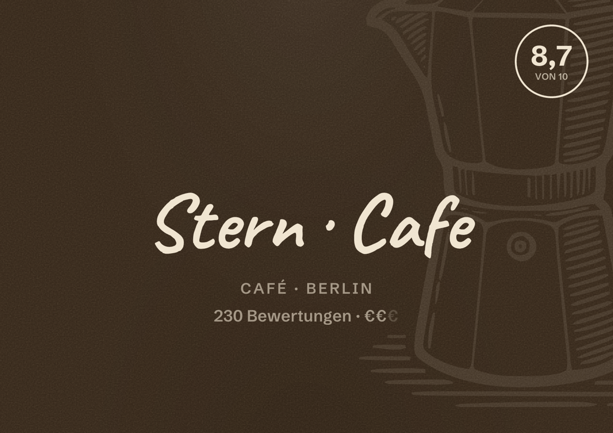Illustriertes Poster von Stern Cafe, Café in Berlin: Bewertung 8,7 von 10 aus 230 Bewertungen, Preisniveau €€