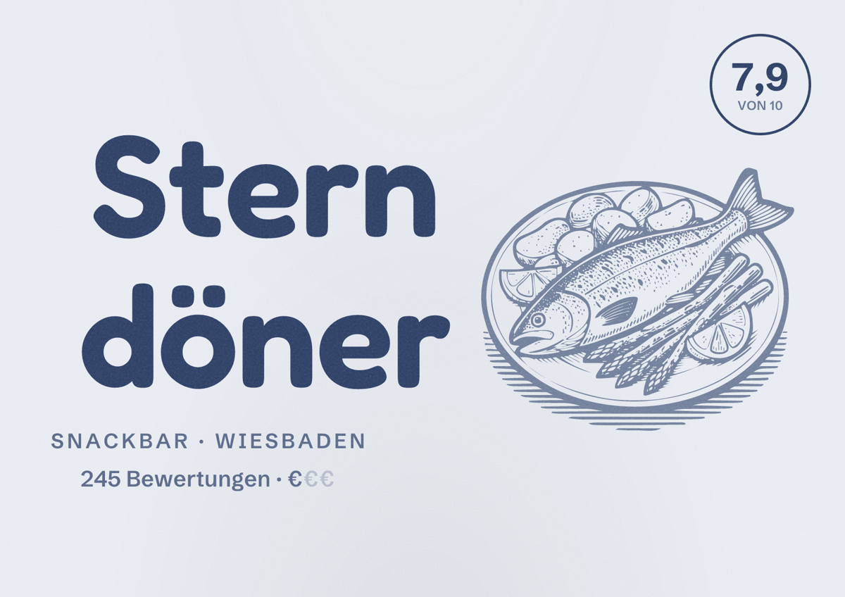 Illustriertes Poster von Stern döner, Snackbar in Wiesbaden: Bewertung 7,9 von 10 aus 245 Bewertungen, Preisniveau €