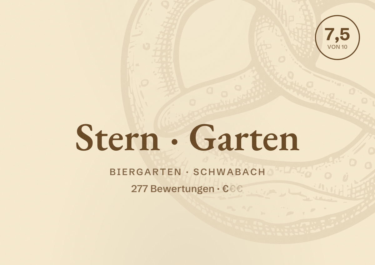 Illustriertes Poster von Stern Garten, Biergarten in Schwabach: Bewertung 7,5 von 10 aus 277 Bewertungen, Preisniveau €