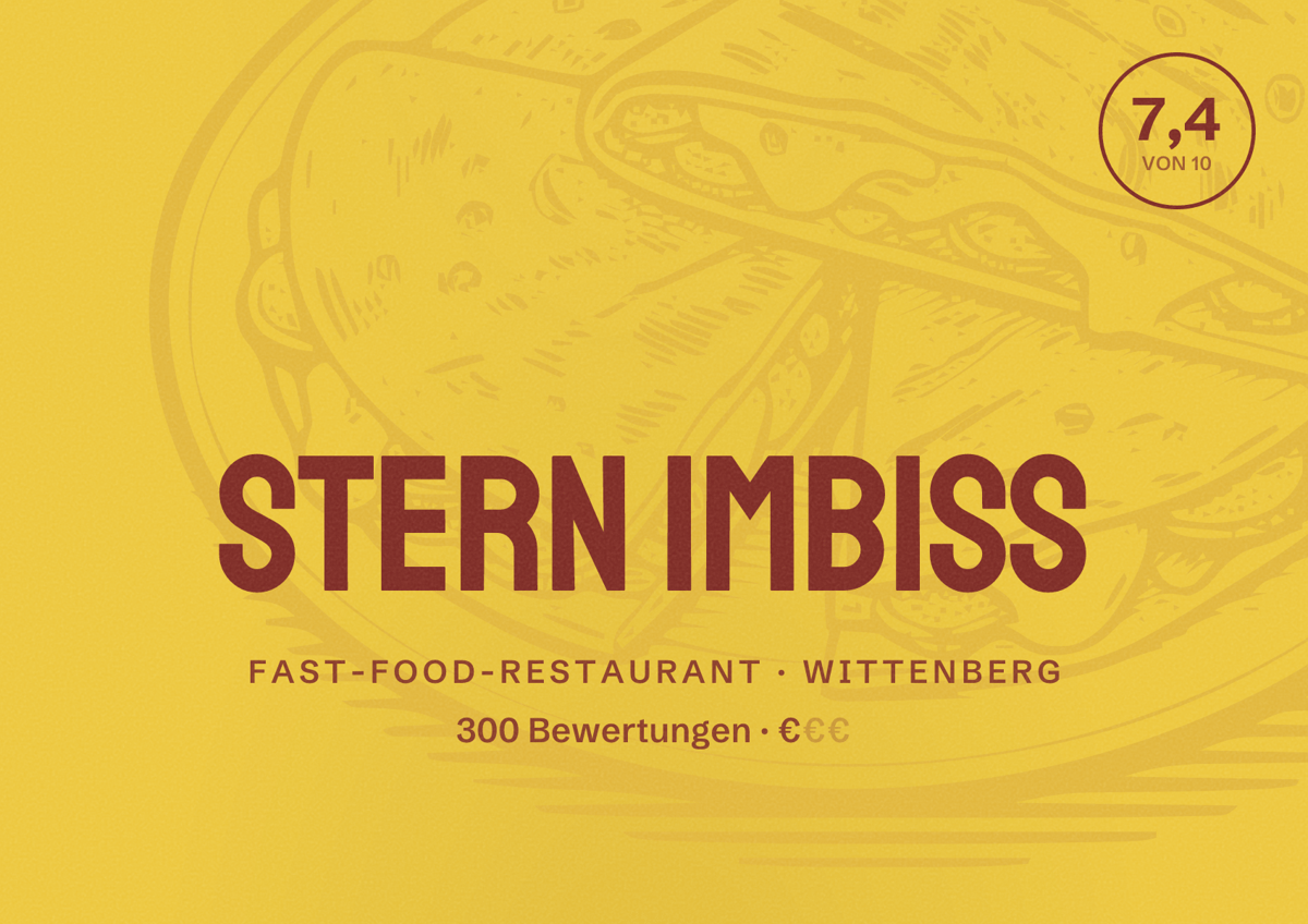 Illustriertes Poster von Stern Imbiss, Fast-Food-Restaurant in Wittenberg: Bewertung 7,4 von 10 aus 300 Bewertungen, Preisniveau €