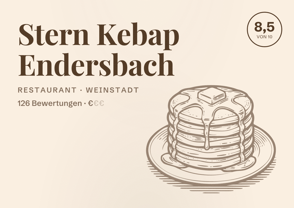 Illustriertes Poster von Stern Kebap Endersbach, Restaurant in Weinstadt: Bewertung 8,5 von 10 aus 126 Bewertungen, Preisniveau €