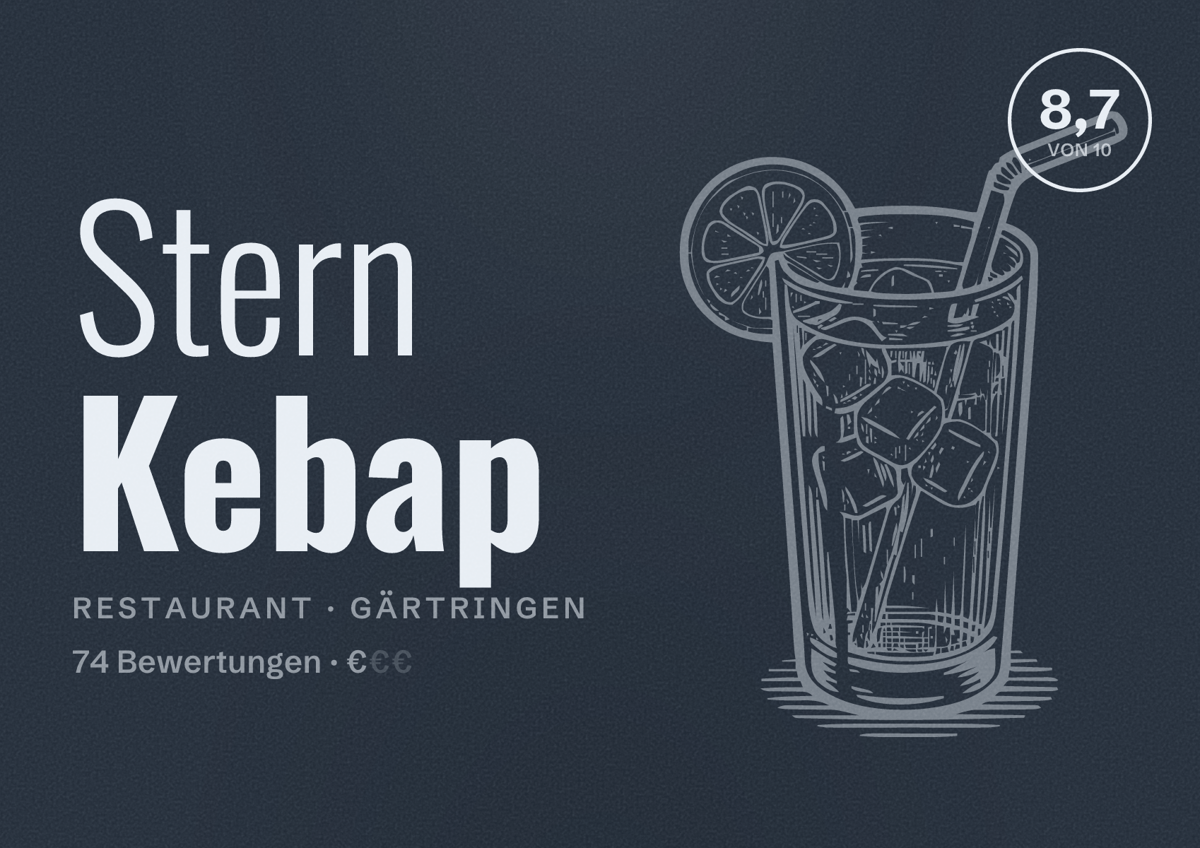 Illustriertes Poster von Stern Kebap, Restaurant in Gärtringen: Bewertung 8,7 von 10 aus 74 Bewertungen, Preisniveau €