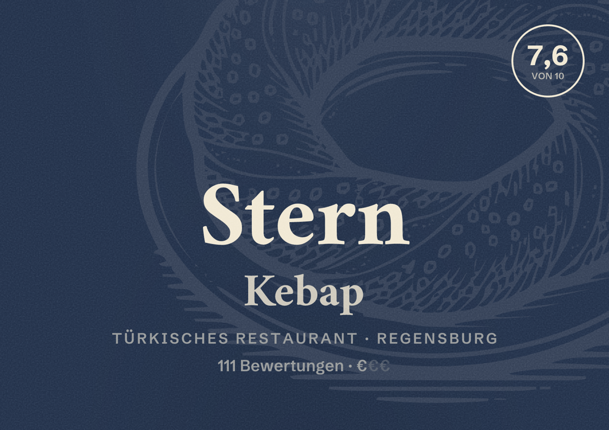 Illustriertes Poster von Stern Kebap, Türkisches Restaurant in Regensburg: Gästebewertung 7,6 von 10 aus 111 Bewertungen