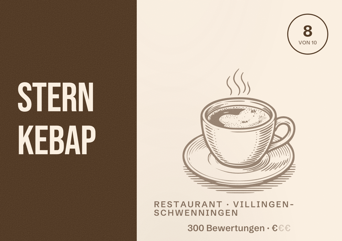 Illustriertes Poster von Stern Kebap, Restaurant in Villingen-Schwenningen: Bewertung 8 von 10 aus 300 Bewertungen, Preisniveau €