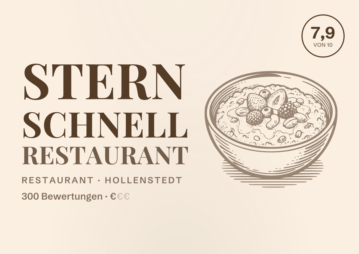 Illustriertes Poster von Stern Schnell Restaurant, Restaurant in Hollenstedt: Bewertung 7,9 von 10 aus 300 Bewertungen, Preisniveau €