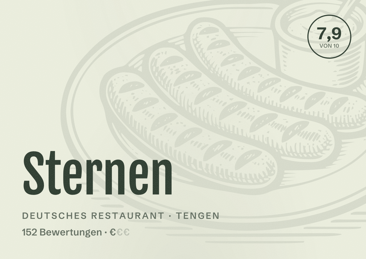 Illustriertes Poster von Sternen, Deutsches Restaurant in Tengen: Bewertung 7,9 von 10 aus 152 Bewertungen, Preisniveau €