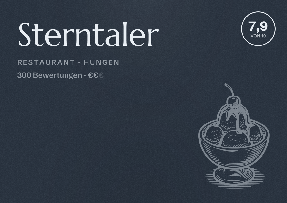 Illustriertes Poster von Sterntaler, Restaurant in Hungen: Bewertung 7,9 von 10 aus 300 Bewertungen, Preisniveau €€