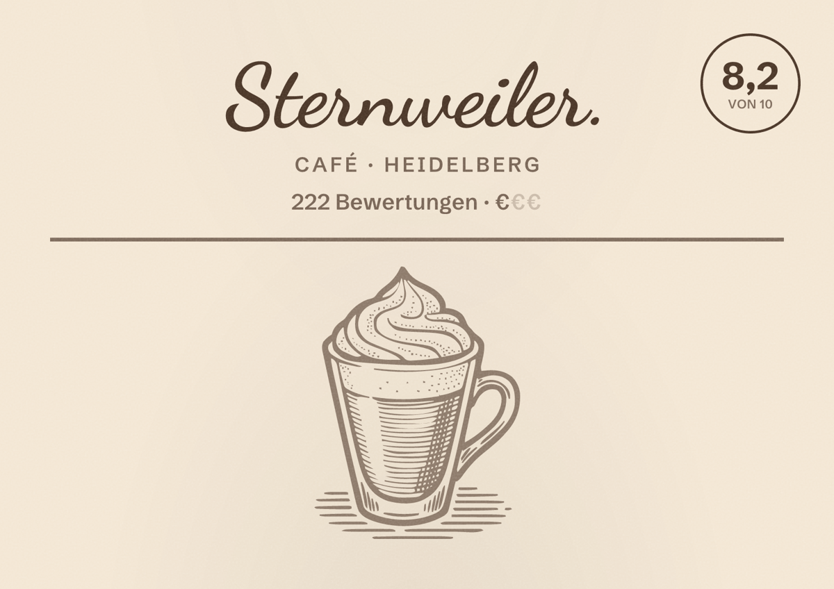 Illustriertes Poster von Sternweiler., Café in Heidelberg: Bewertung 8,2 von 10 aus 222 Bewertungen, Preisniveau €