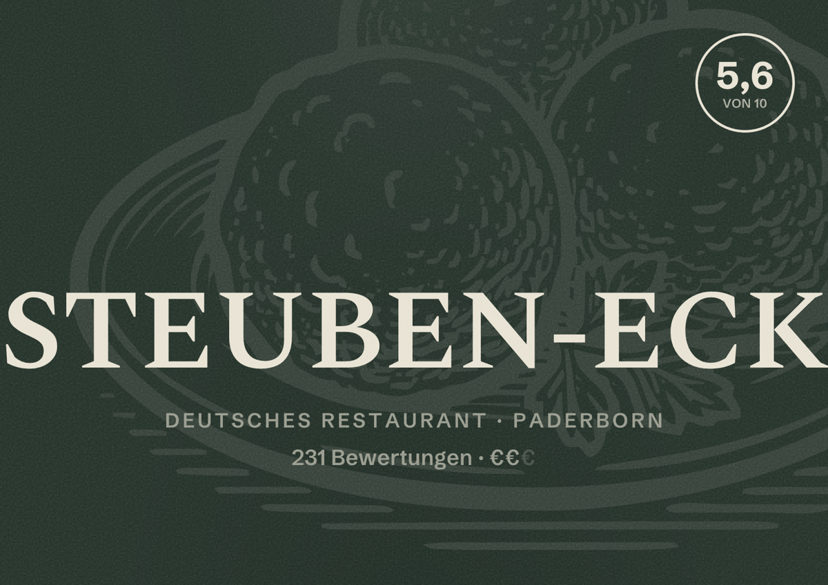 Illustriertes Poster von STEUBEN-ECK, Deutsches Restaurant in Paderborn: Bewertung 5,6 von 10 aus 231 Bewertungen, Preisniveau €€