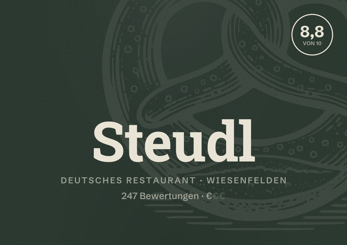 Illustriertes Poster von Steudl, Deutsches Restaurant in Wiesenfelden: Bewertung 8,8 von 10 aus 247 Bewertungen, Preisniveau €
