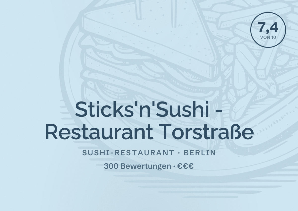 Illustriertes Poster von Sticks'n'Sushi - Restaurant Torstraße, Sushi-Restaurant in Berlin: Bewertung 7,4 von 10 aus 300 Bewertungen, Preisniveau €€€