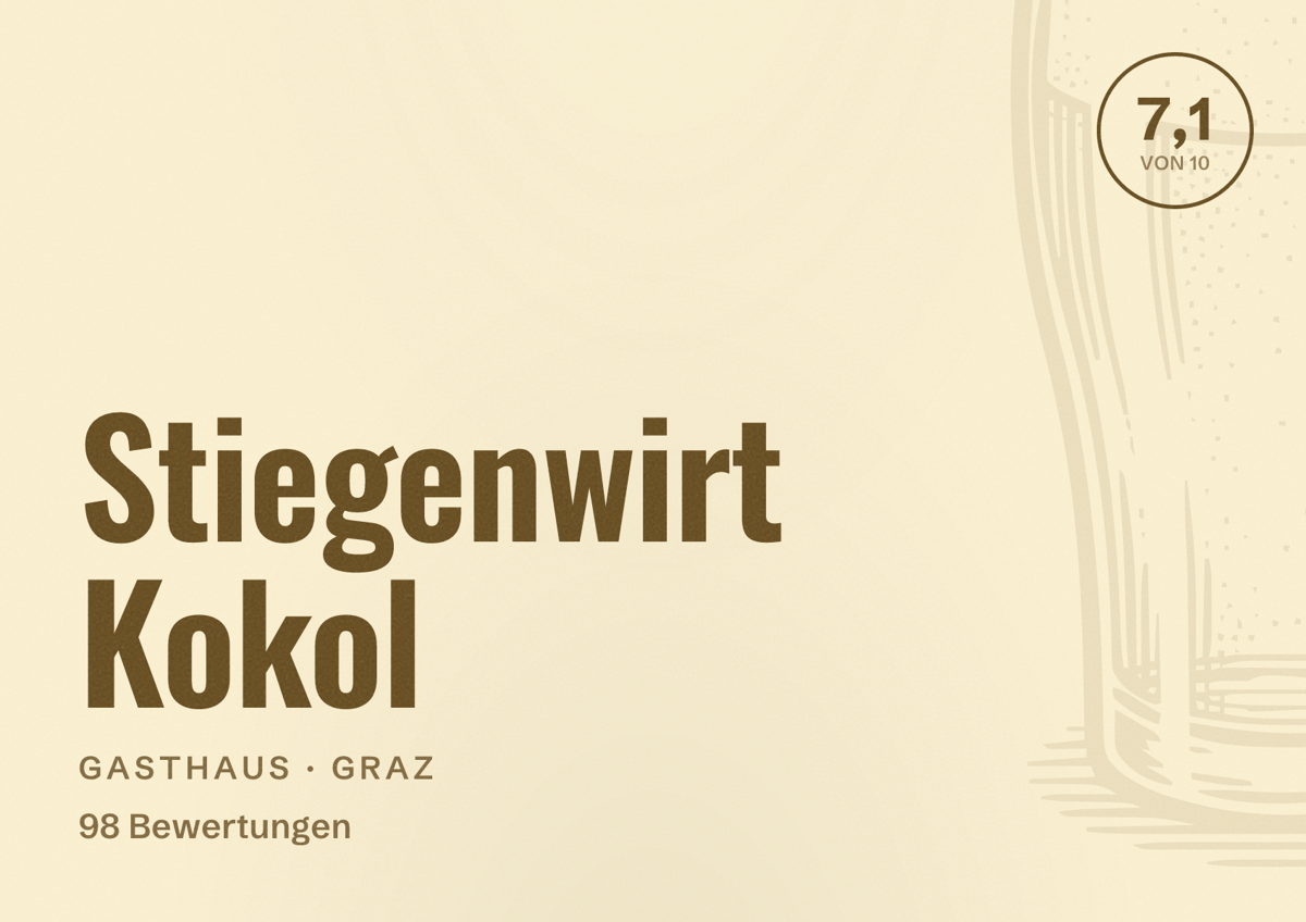 Illustriertes Poster von Stiegenwirt Kokol, Gasthaus in Graz: Bewertung 7,1 von 10 aus 98 Bewertungen