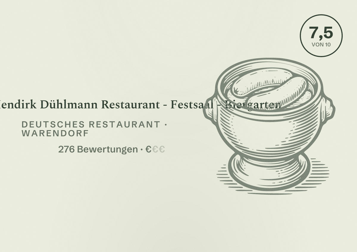 Illustriertes Poster von Stiftshof Hendirk Dühlmann Restaurant - Festsaal - Biergarten, Deutsches Restaurant in Warendorf: Bewertung 7,5 von 10 aus 276 Bewertungen, Preisniveau €