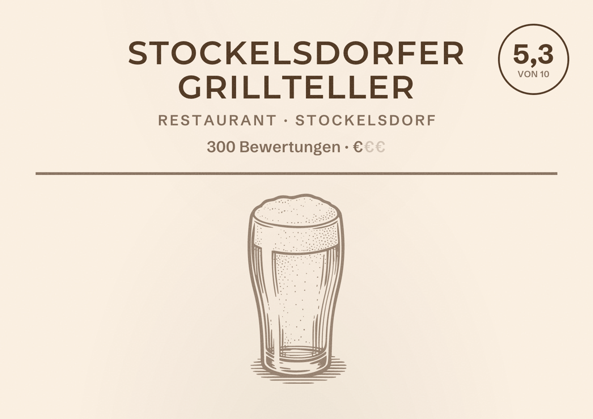 Illustriertes Poster von Stockelsdorfer Grillteller, Restaurant in Stockelsdorf: Bewertung 5,3 von 10 aus 300 Bewertungen, Preisniveau €