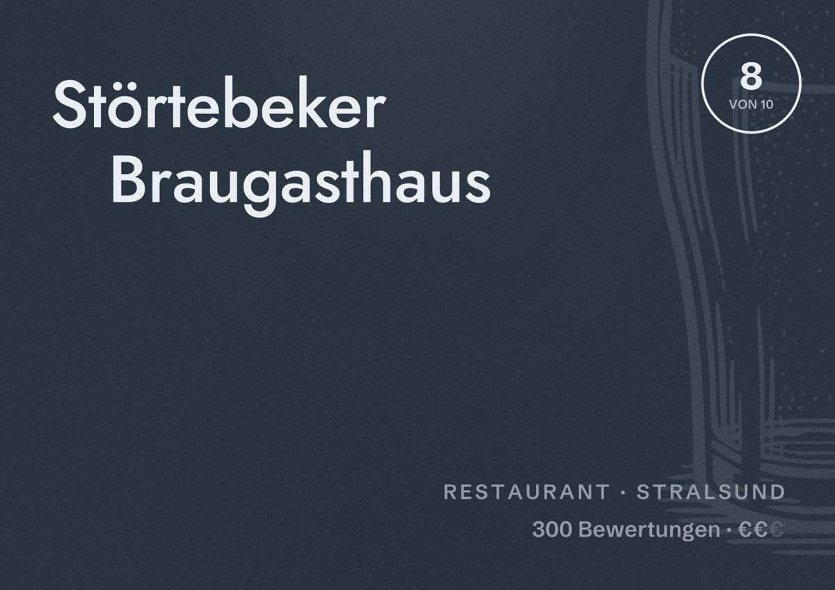 Illustriertes Poster von Störtebeker Braugasthaus, Restaurant in Stralsund: Bewertung 8 von 10 aus 300 Bewertungen, Preisniveau €€