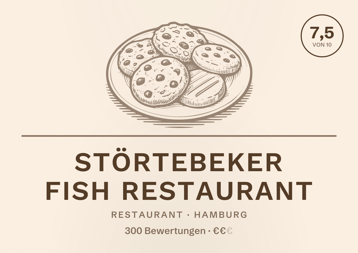 Illustriertes Poster von Störtebeker Fish Restaurant, Restaurant in Hamburg: Bewertung 7,5 von 10 aus 300 Bewertungen, Preisniveau €€