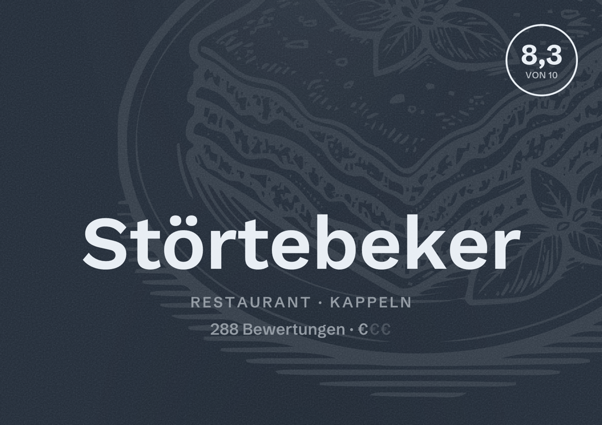 Illustriertes Poster von Störtebeker, Restaurant in Kappeln: Bewertung 8,3 von 10 aus 288 Bewertungen, Preisniveau €