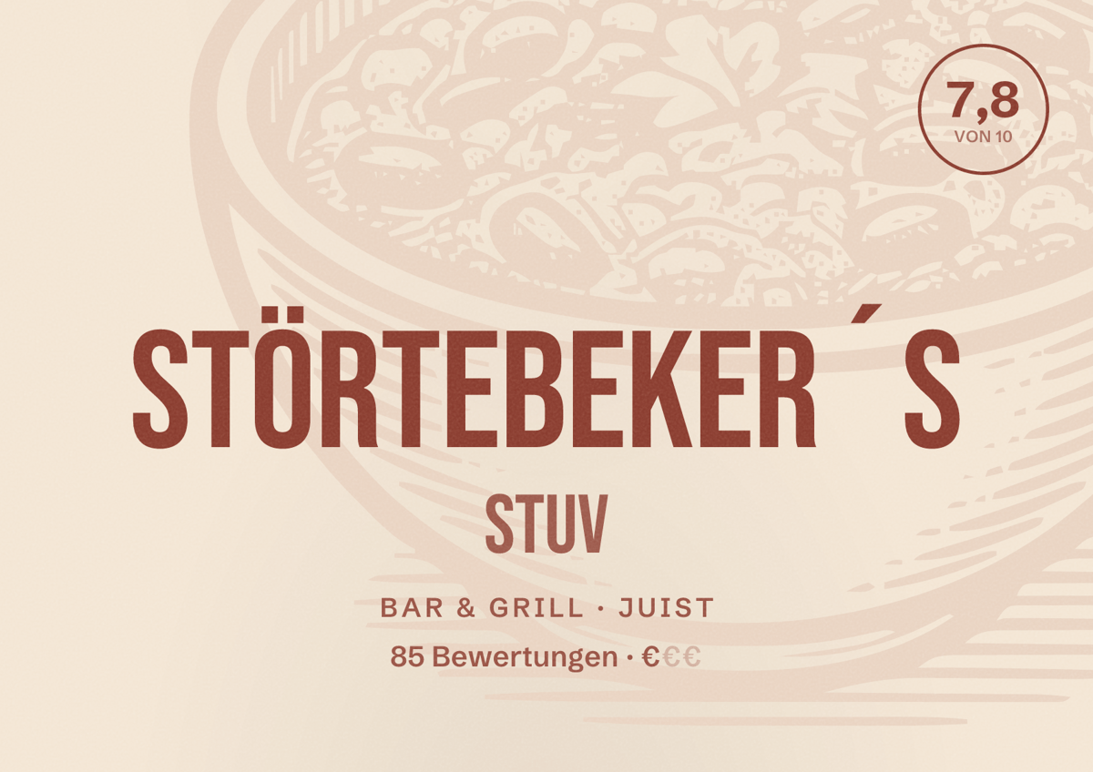 Illustriertes Poster von Störtebeker´s Stuv, Bar & Grill in Juist: Bewertung 7,8 von 10 aus 85 Bewertungen, Preisniveau €