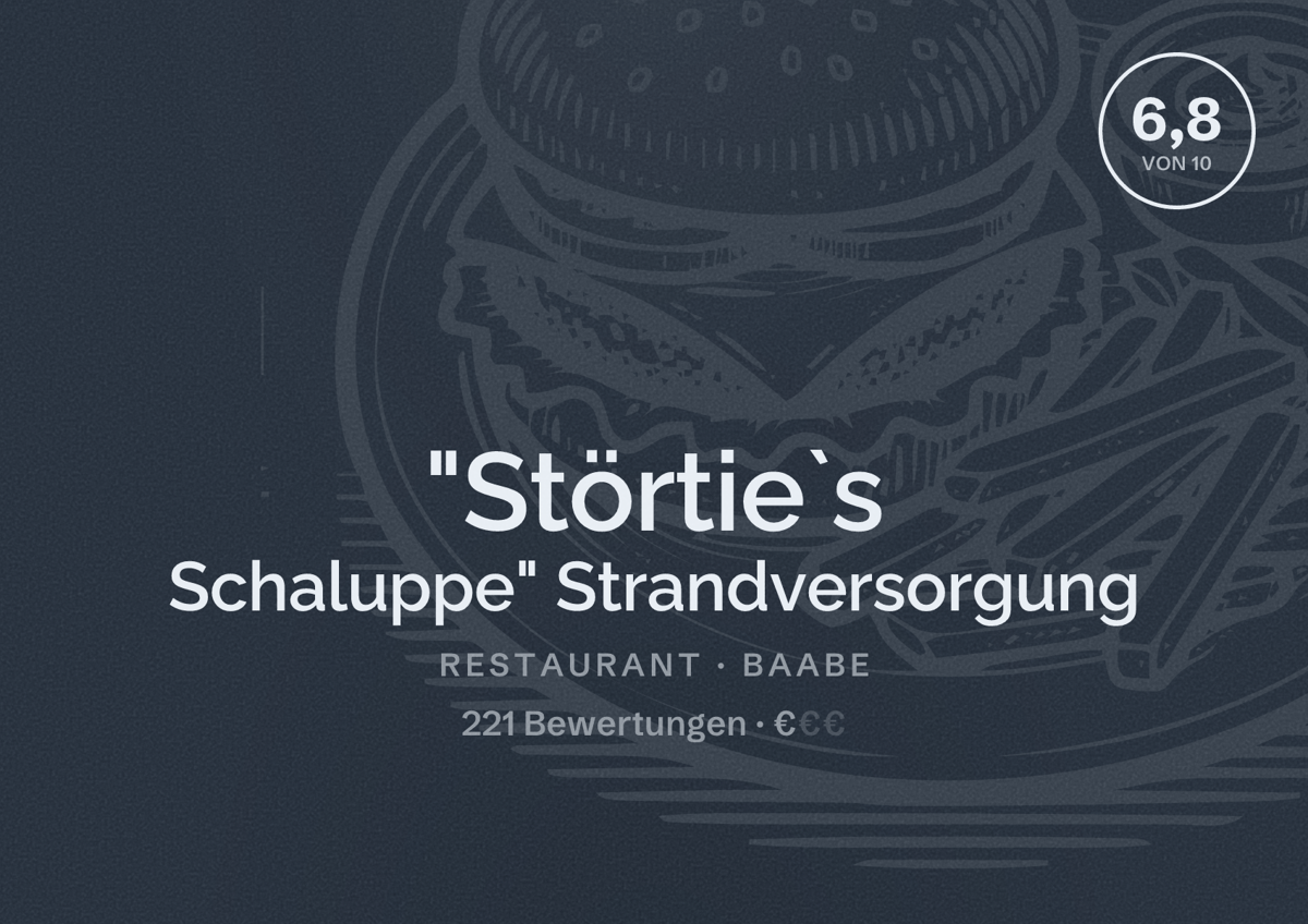 Illustriertes Poster von "Störtie`s Schaluppe" Strandversorgung, Restaurant in Baabe: Bewertung 6,8 von 10 aus 221 Bewertungen, Preisniveau €