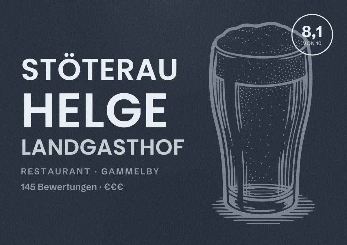 Illustriertes Poster von Stöterau Helge Landgasthof, Restaurant in Gammelby: Bewertung 8,1 von 10 aus 145 Bewertungen, Preisniveau €€€