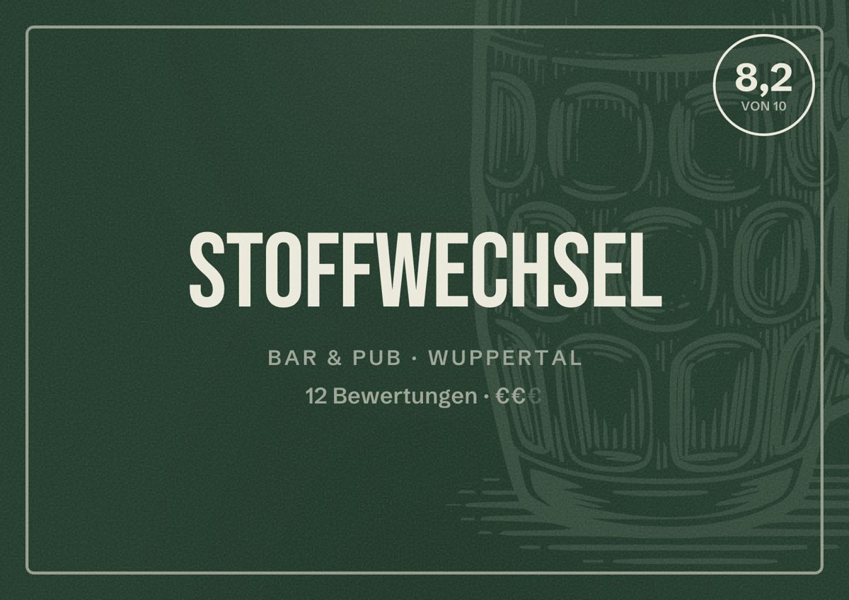 Illustriertes Poster von Stoffwechsel, Bar & Pub in Wuppertal: Bewertung 8,2 von 10 aus 12 Bewertungen, Preisniveau €€