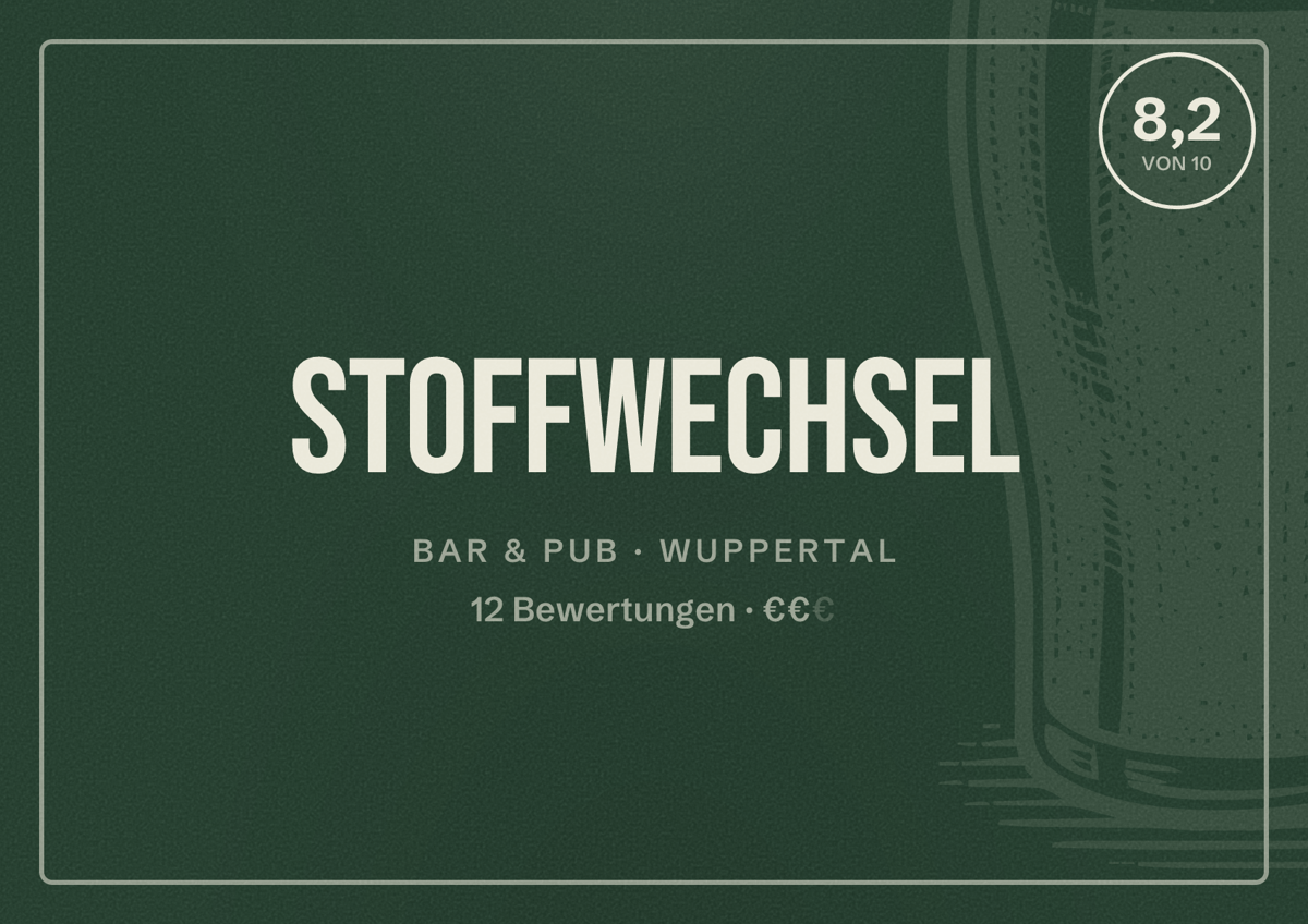 Illustriertes Poster von Stoffwechsel, Bar & Pub in Wuppertal: Gästebewertung 8,2 von 10 aus 12 Bewertungen