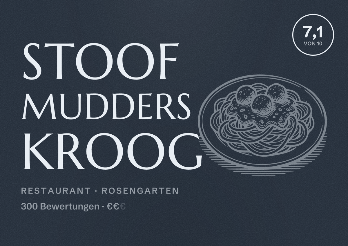 Illustriertes Poster von Stoof Mudders Kroog, Restaurant in Rosengarten: Bewertung 7,1 von 10 aus 300 Bewertungen, Preisniveau €€