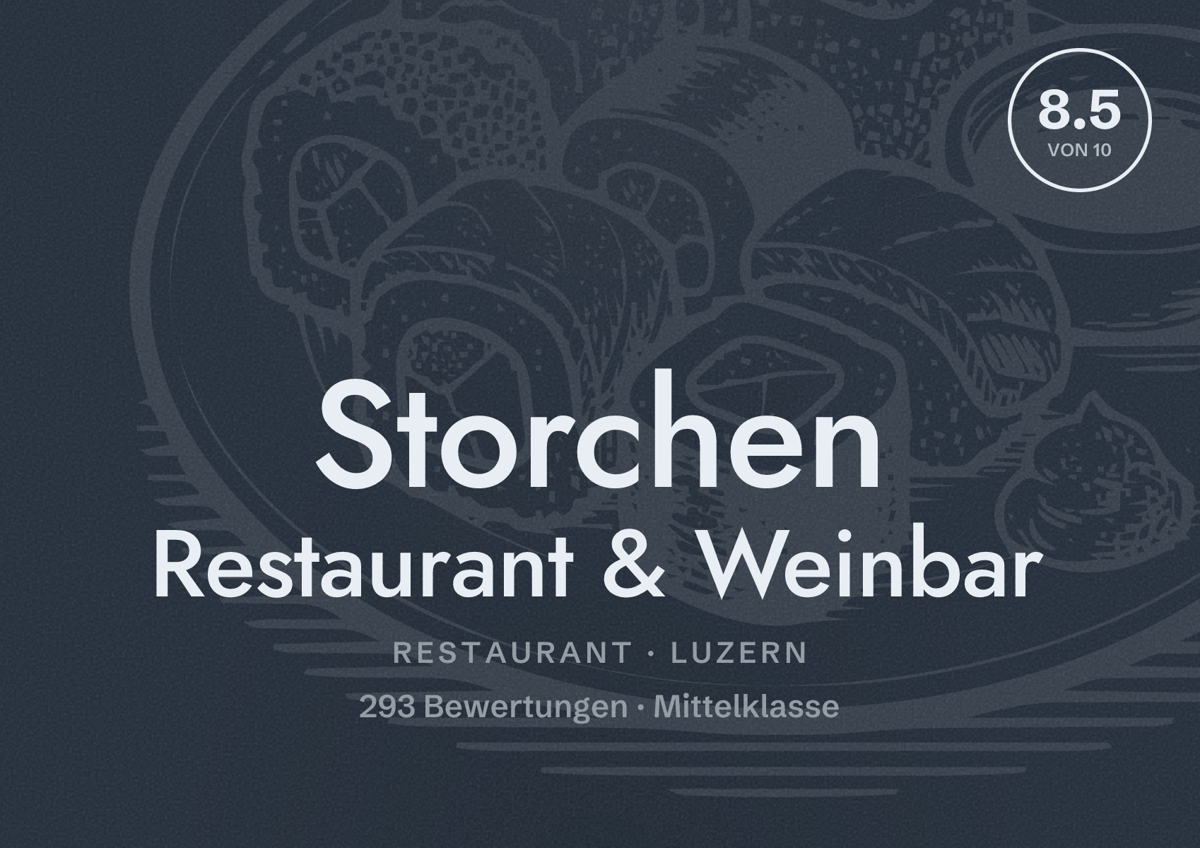 Illustriertes Poster von Storchen Restaurant & Weinbar, Restaurant in Luzern: Bewertung 8.5 von 10 aus 293 Bewertungen, Preisniveau Mittelklasse