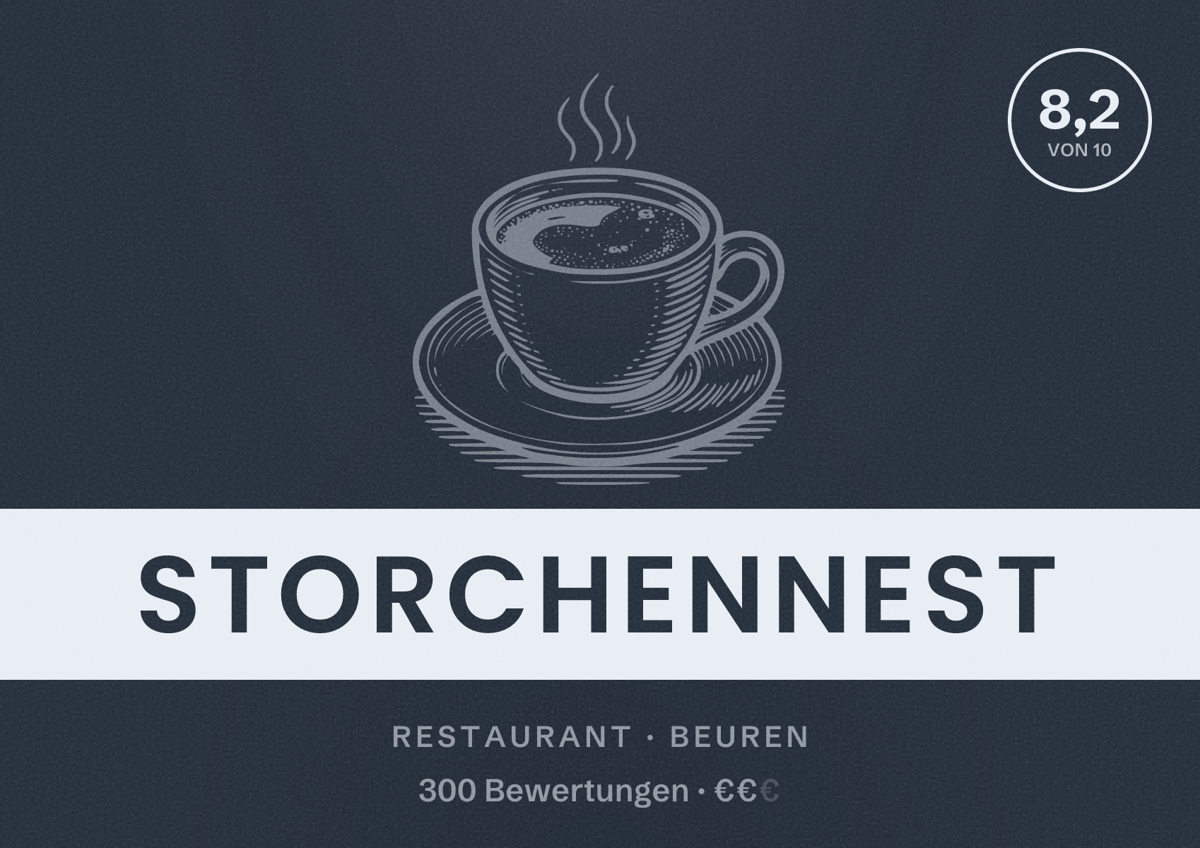 Illustriertes Poster von Storchennest, Restaurant in Beuren: Bewertung 8,2 von 10 aus 300 Bewertungen, Preisniveau €€