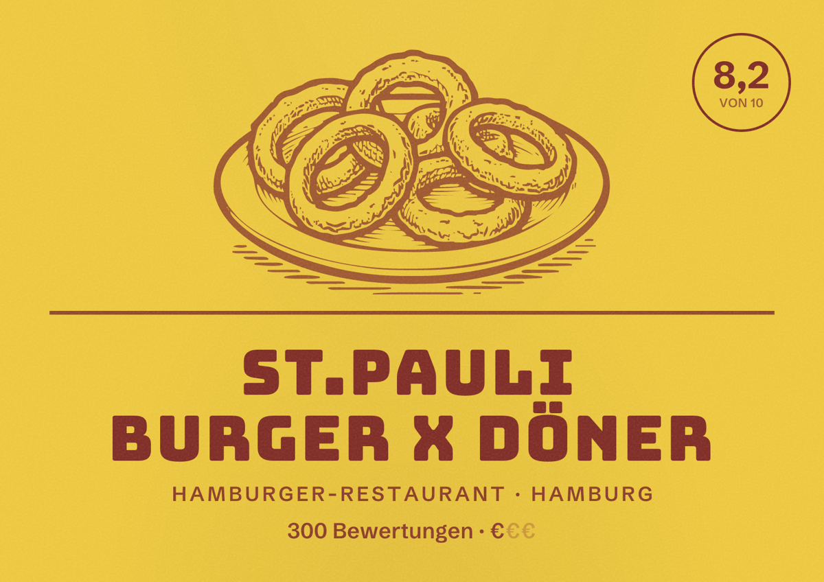 Illustriertes Poster von ST.PAULI BURGER X DÖNER, Hamburger-Restaurant in Hamburg: Bewertung 8,2 von 10 aus 300 Bewertungen, Preisniveau €