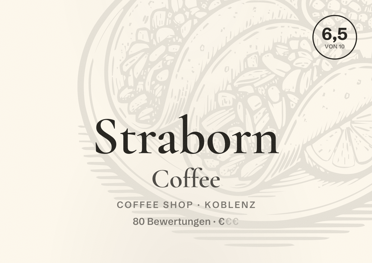 Illustriertes Poster von Straborn Coffee, Coffee Shop in Koblenz: Bewertung 6,5 von 10 aus 80 Bewertungen, Preisniveau €