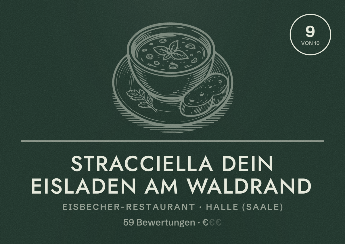Illustriertes Poster von Stracciella Dein Eisladen am Waldrand, Eisbecher-Restaurant in Halle (Saale): Bewertung 9,0 von 10 aus 59 Bewertungen, Preisniveau €